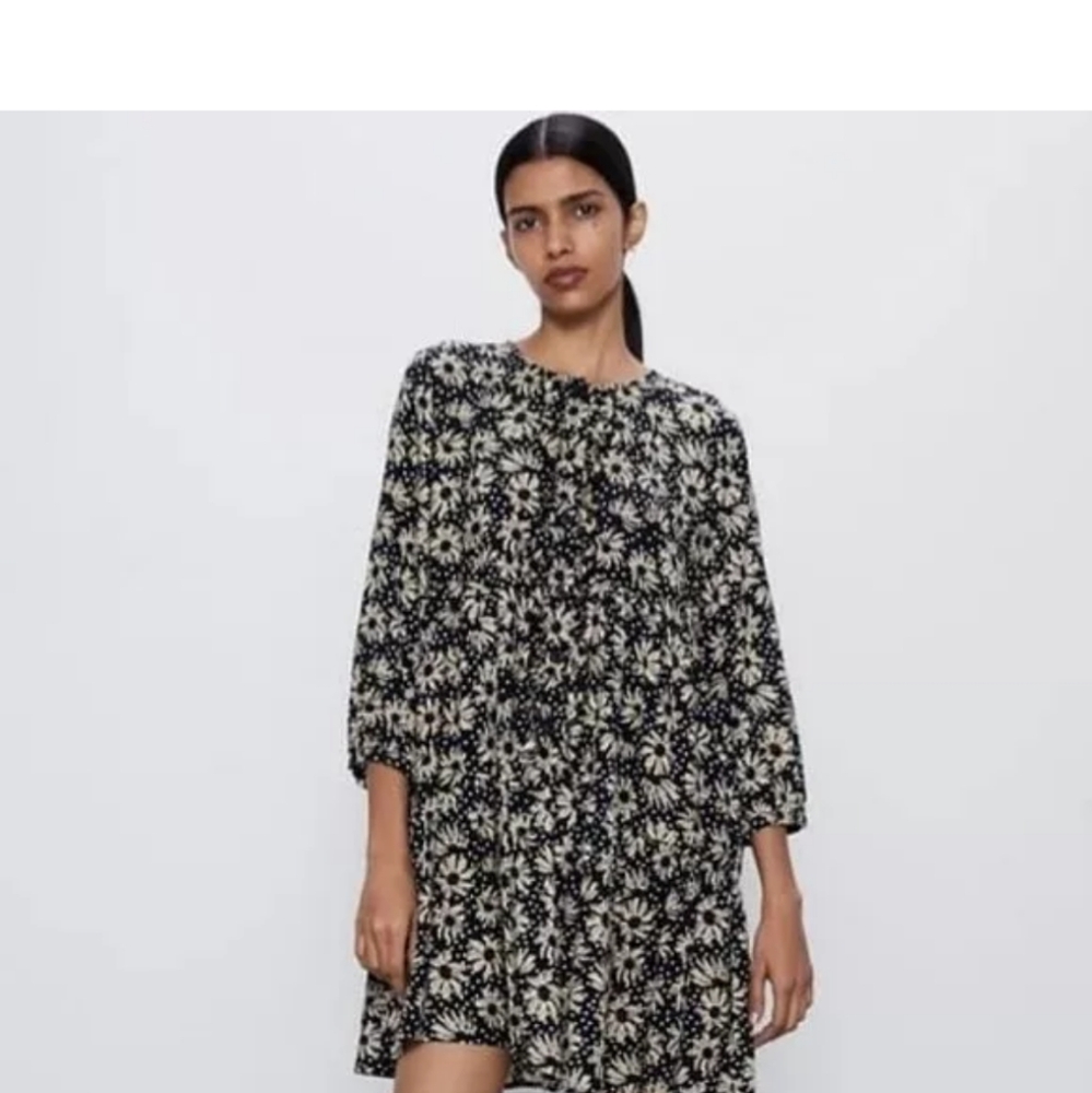 ZARA Size XXL flower print mini dress with 3/4 sleeves